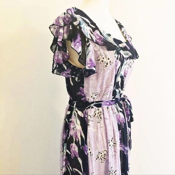 Anthropologie Foxiedox floral print off shoulder maxi dress purple Small NEW - Picture 7 of 9